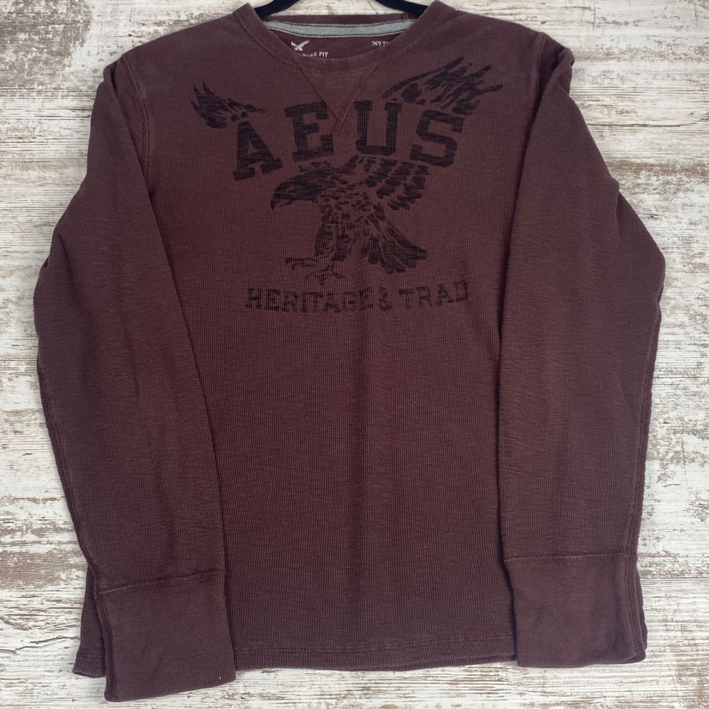 American Eagle Men's M Maroon Waffle Knit Thermal Graphic Shirt Vintage Fit